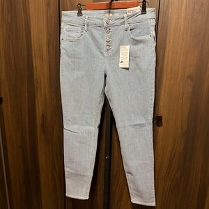 Old Navy Mid-Rise Button-Fly Railroad-Stripe Rockstar Super Skinny Jeans Size 12